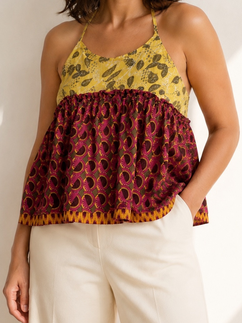 Zara Yellow and Burgundy Halter Camisole